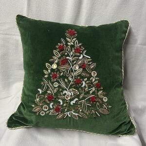 Frontgate Velvet Christmas Tree Pillow Beaded Sequins Embroidered Holiday Decor